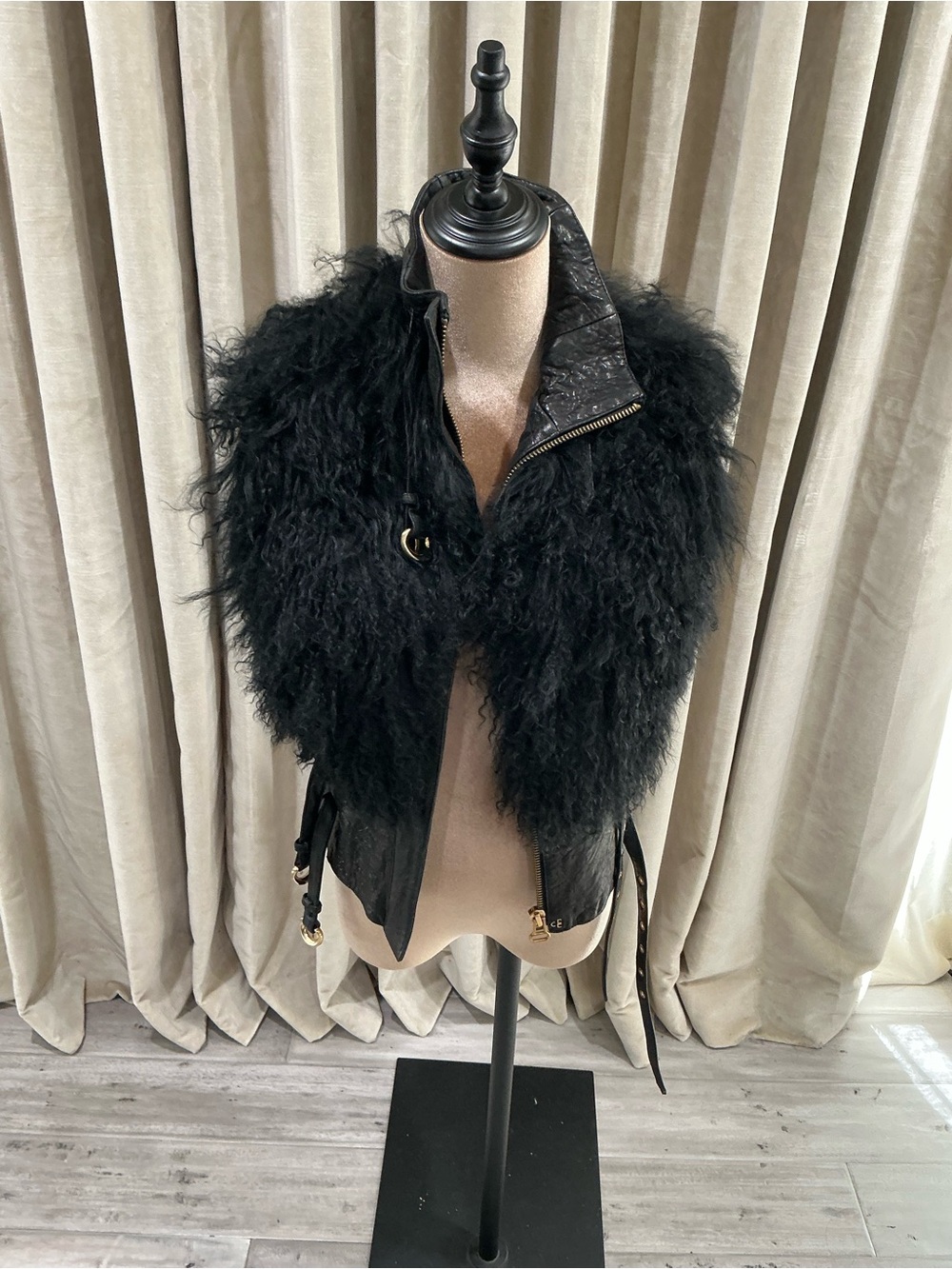 Black Faux Fur Trim Moto Jacket - Women's Stylish Coat